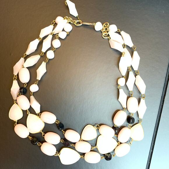 Signed W. Germany Necklace - Pink and Black Lucite Triple Strand 50s - Picture 2 of 7